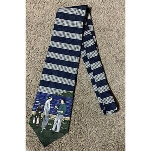 Pebble Beach Neckwear Silk Tie Golf Golfing Necktie Black Green Made in USA EUC!